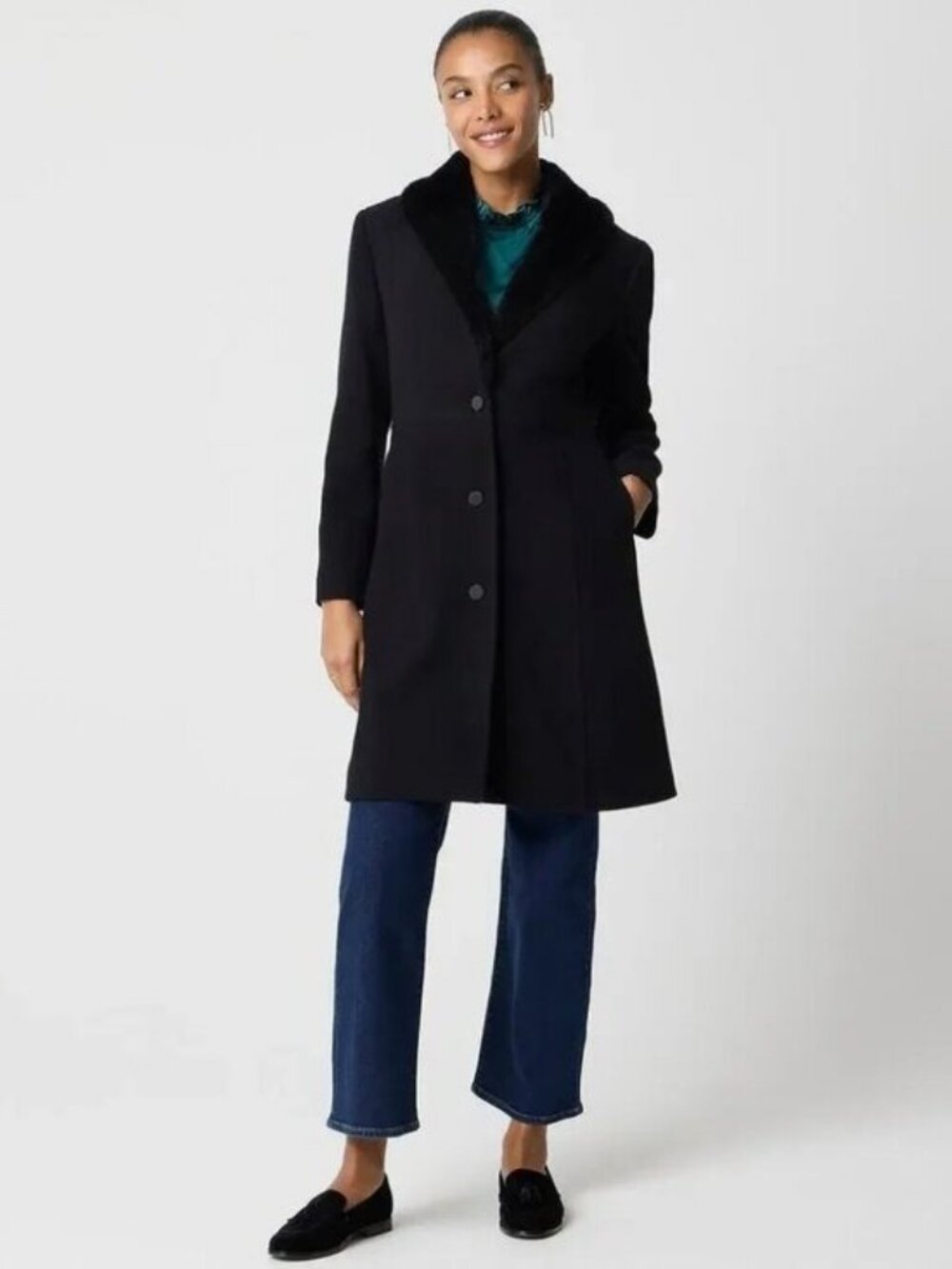 J.Crew Factory Lady Day Wool Blend Faux Fur Collar Coat Size 6 NWT